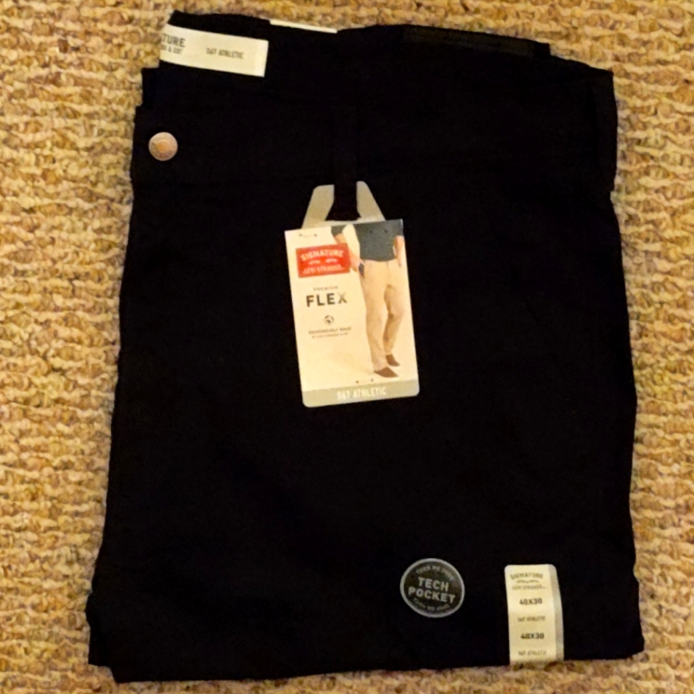 LEVI STRAUSS SIGNATURE MEN'S PREMIUM FLEX S67 ATHLETIC JEANS - 40x30 BLACK